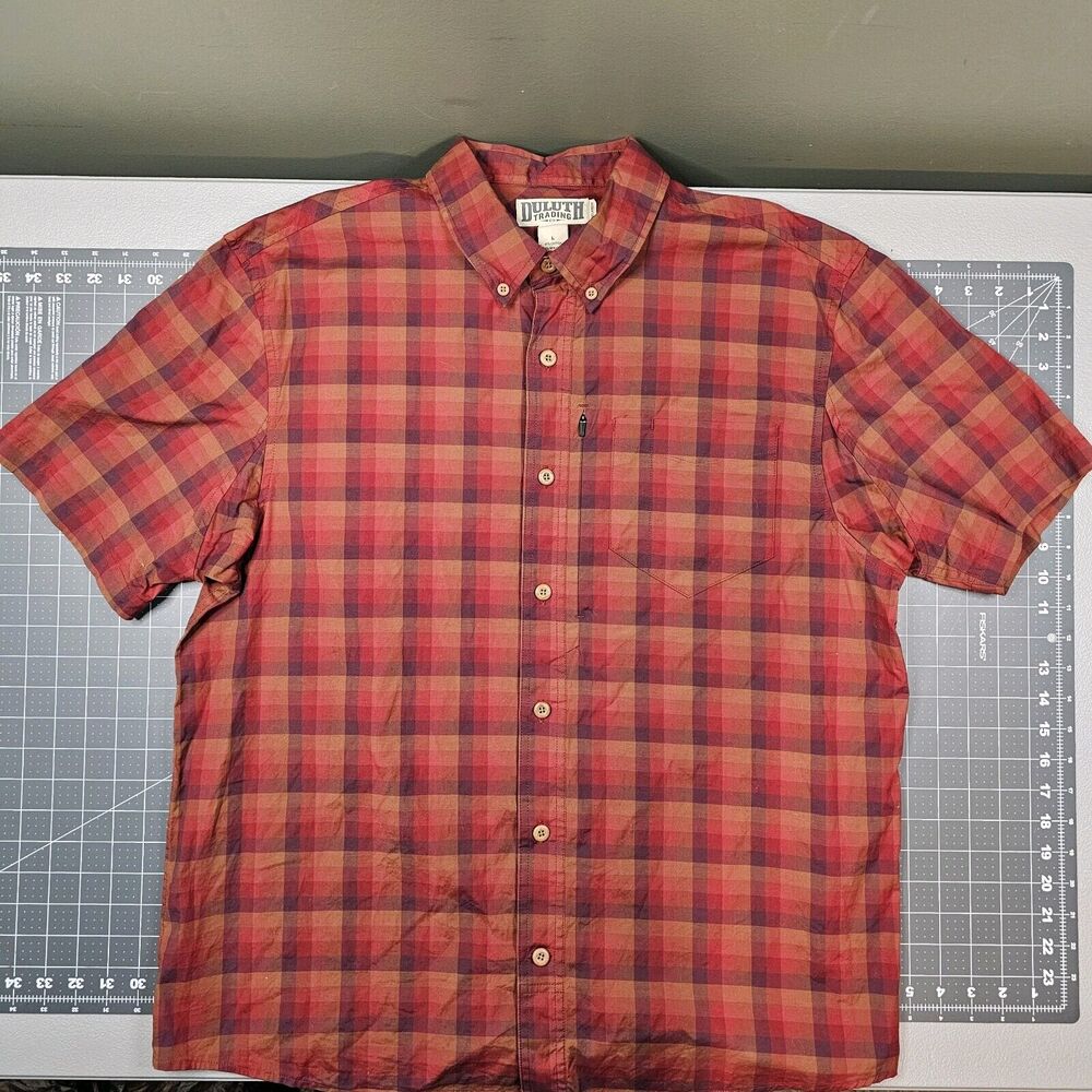 Duluth Trading Beergarden Shirt Mens Large Red Relaxed Plaid Check Work Casual